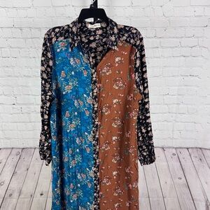 Natural Life Esme Floral Button Down Maxi Length Dress Size XL